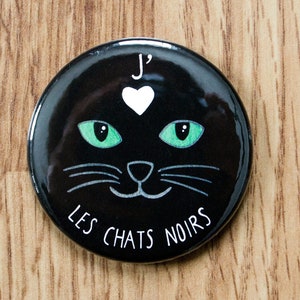 Aimant J'aime les chats noirs (2.25" de diamètre), amoureux des chats, aimant chat, aimant chat noir, aimant minou, fait au québec