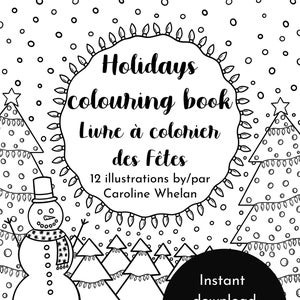 Holidays coloring book, printable coloring book, downloadable coloring pages, holiday activity, unique christmas gift, cute colouring book