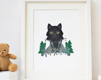 Wolf illustration, printable animal art, downloadable art, animal illustration, digital art prints, wolf wall art, children's decor