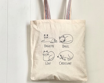 Cat bread tote bag, funny cat tote, grocery bag, cute cat gifts, cat lover gift, cat loaf, cat humor, funny animals, reusable bag