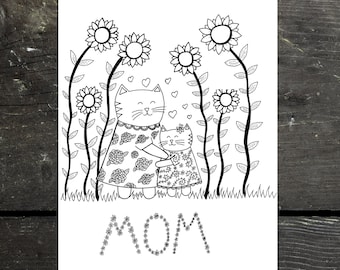 Mother's day card cat mom, mother's day printable greeting card, cat printable, cat mom, cat greeting cards download, mother's day gift
