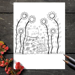 Coloriage imprimable de chats, page à colorier de chats, coloriages animaux, cadeau fête des mères, activité pour enfants, fait au québec
