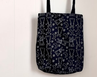 Rabbit tote bag black and white tote, rabbit art, bunny tote bag grocery tote, farmers market bag, patterned tote bag, whimsical gifts