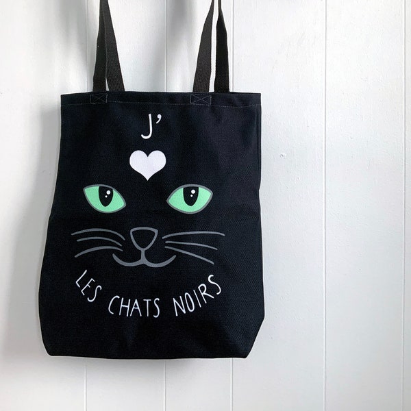 Sac fourre-tout J'aime les chats noirs, sac chat noir, sac chat, sac de courses, cadeau amoureux des chats, cadeau pour elle, fait au québec