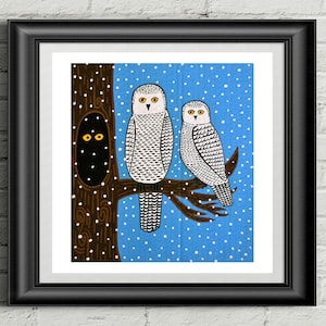 Snowy owl art, printable animal art, downloadable art, snowy owl print, digital art prints, owl art, children's decor, animal illustration