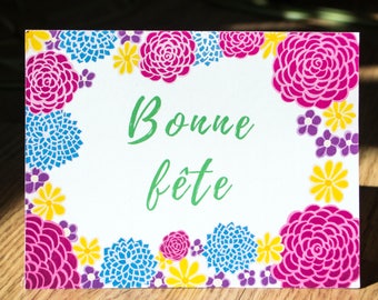 Bonne fête carte de souhaits, carte de voeux, fleurs, carte féminine, bouquet de fleurs, illustration nature, roses, carte florale