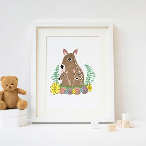 Deer art, spring art, deer illustration, animal home decor, nursery decor, downloadable prints, children's decor, cute animal art
