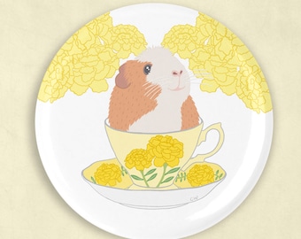 Guinea pig in teacup 2.25" magnet, guinea pig magnet, cute teacup, fridge magnets, cute magnets, floral magnets, marigold art, fridge decor