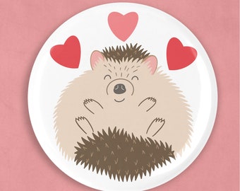Hedgehog 2.25 inch diameter magnet, hedgehog and hearts, hedgehog gifts, hedgehog lover, hedgehog art, cute hedgehog, kitchen magnets