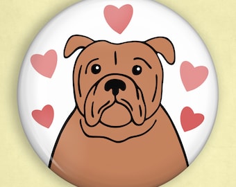 Bulldog pin, 1 inch pin, bulldog gifts, bulldog lover, dog lover gift, dog owner gift, i love my dog, dog pin, dog pin badge, backpack pins