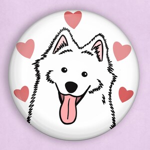 Samoyed 1 inch pin, samoyed pin, samoyed art, white pin dog, pinback buttons, dog lover gifts, cute gifts, i love my dog, pet owner gifts