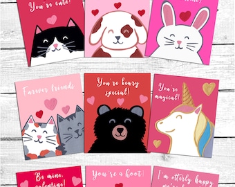 PRINTABLE Valentines Day cards, valentine's kids, funny valentine card, animal valentine card, cute valentine card, school valentines