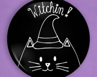 Witch cat, 1 inch pin, halloween cat, halloween cat pins, cute halloween, cat lover gift, witch pin, halloween pin, halloween favors