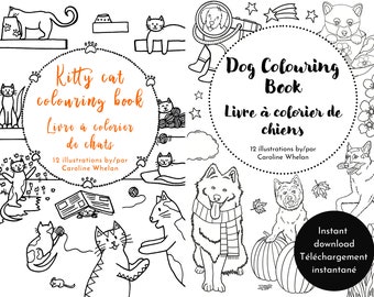 Cat and dog colouring book bundle, printable colouring book, cat lover gift, downloadable colouring pages, dog lover gift, animal art