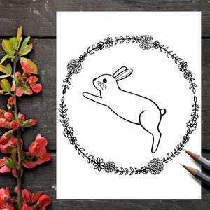 Cute rabbit downloadable colouring sheet, 8.5 x 11", digital downloads, instant downloads, art for kids, animal colouring, gift for kids