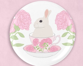 Rabbit in teacup 2.25" magnet, rabbit magnet, cute teacup, fridge magnets, cute magnets, floral magnets, animal magnets, pink gifts