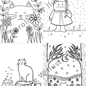 Printable cat colouring book, cat printable, cat colouring book, printable coloring pages, cute animal printable, cat illustration image 2