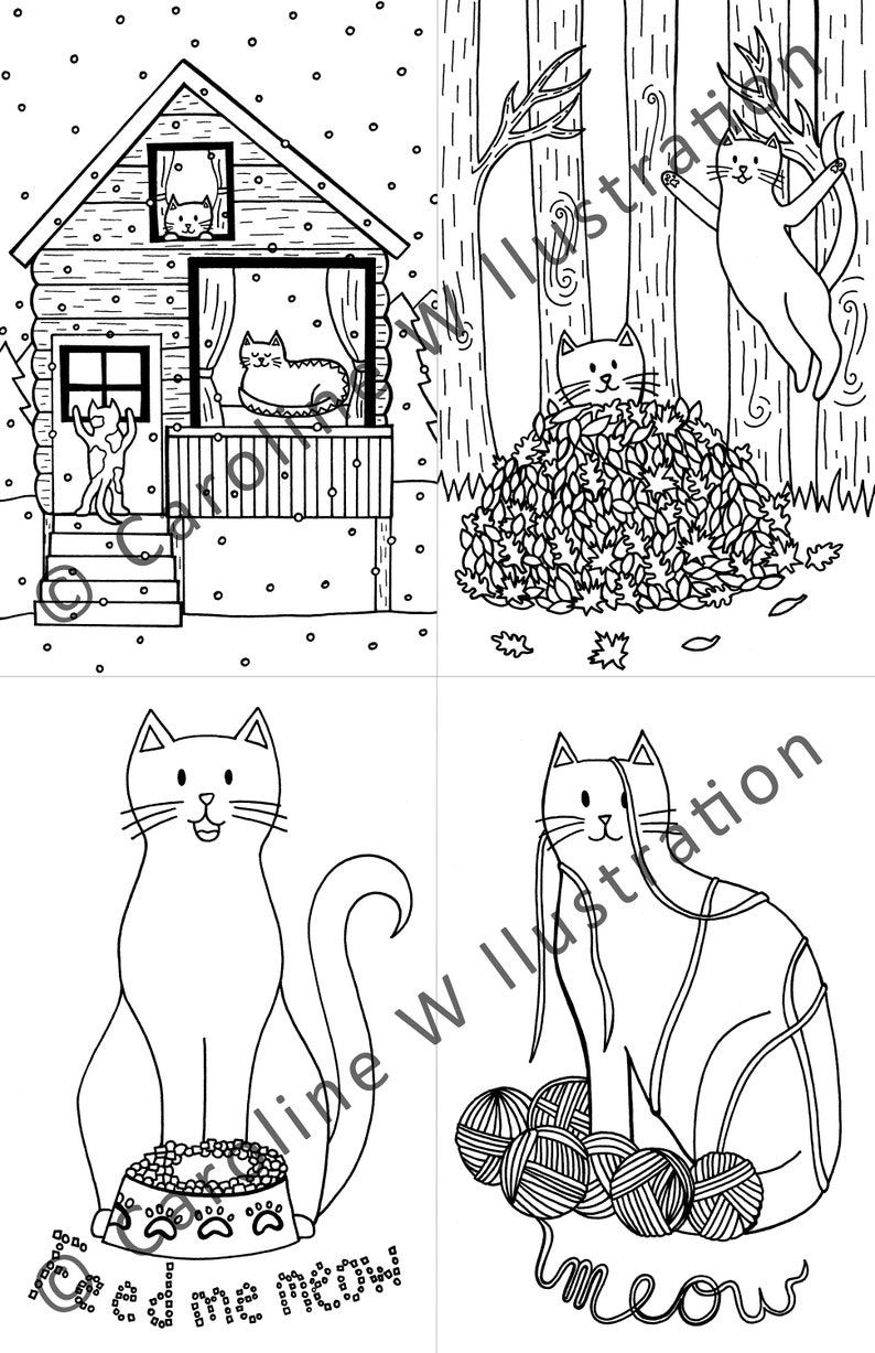 Printable cat colouring book, cat printable, cat colouring book, printable coloring pages, cute animal printable, cat illustration image 3