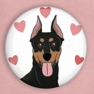 Doberman 1 inch pin, doberman gifts, doberman art, pinback buttons, cute dog pins, dog lover gifts, pet owner gifts, dog pins, pin badge