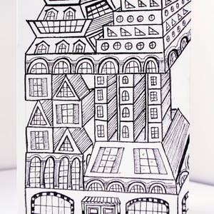 Dessin architecture, dessin à l'encre, dessin original, illustration noir et blanc, décoration bureau, décoration noir et blanc