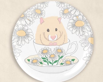 Hamster in teacup 2.25" magnet, hamster magnet, cute teacup, fridge magnets, cute magnets, floral magnets, animal magnets, daisy art