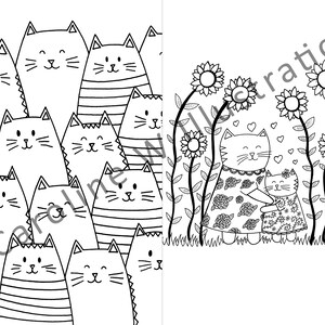 Printable cat colouring book, cat printable, cat colouring book, printable coloring pages, cute animal printable, cat illustration image 4