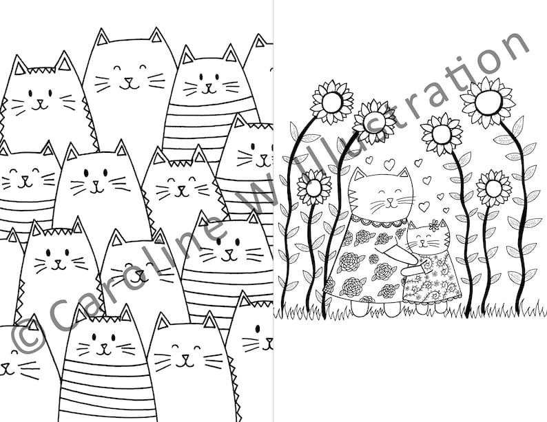 Printable cat colouring book, cat printable, cat colouring book, printable coloring pages, cute animal printable, cat illustration image 4