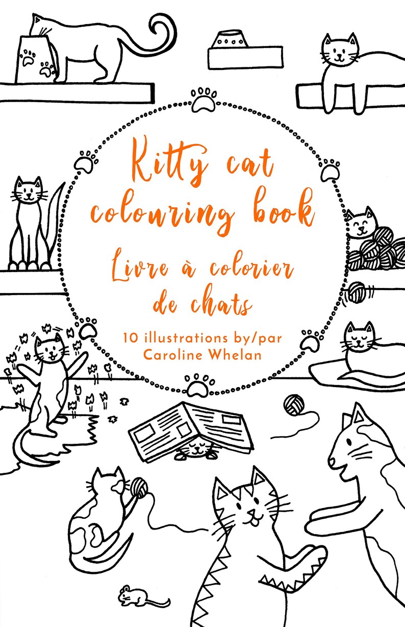 Printable cat colouring book, cat printable, cat colouring book, printable coloring pages, cute animal printable, cat illustration image 1