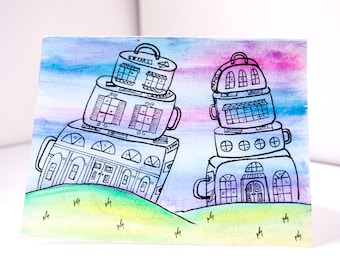 Travel painting, watercolor painting, travel art, travel wall decor, suitcase decor, whimsical art, travel lovers gift, quirky art
