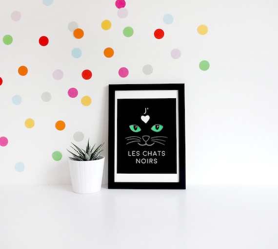 J'aime les chats noirs affiche 8 x 10, téléchargement instantané, téléchargement numerique, affiche chat noir, chat art, cadeau chat