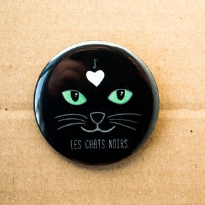J'aime les chats noirs macaron (2.25"), macaron de chat, amoureux de chat, cadeau chat, badge chat, cat lady, badge animaux, mode chat