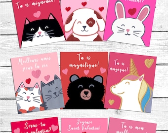 Mini cartes de souhaits à imprimer pour la Saint-Valentin, téléchargement instantané, numérique, carte st-valentin, saint valentin enfants