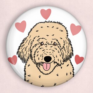 Goldendoodle 1 inch pin, goldendoodle art, goldendoodle gifts, pinback buttons, dog lover gifts, cute gifts, i love my dog, pet owner gifts
