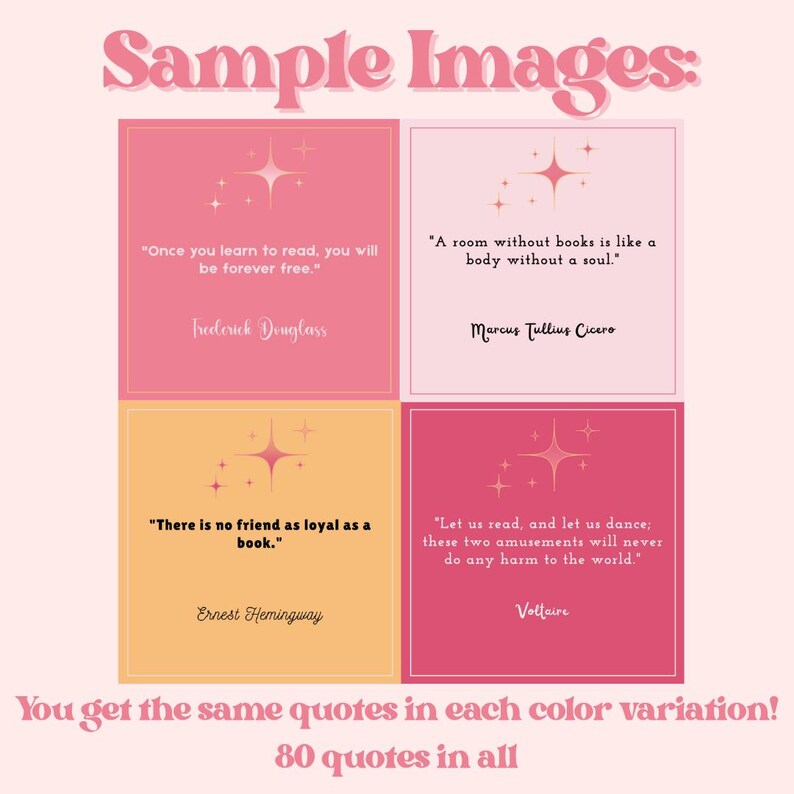 20 Bookish Quotes in 4 Different Design Formats - 80 in All - PNG ...