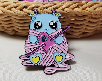Cute Crochet Yarn Monster pin - Enamel amigurumi crochet hook pin - yarn monster