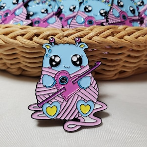 Cute Crochet Yarn Monster pin - Enamel amigurumi crochet hook pin - yarn monster