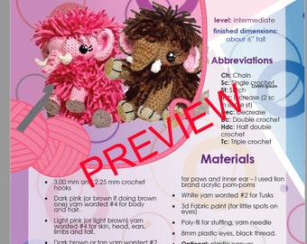 Printed Pattern Laminated - Baby Mammoth Crochet Pattern - Amigurumi Mammoth