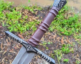 Handmade High Carbon Steel Decorative Sword: Acid-Etched Blade, Leather Handle