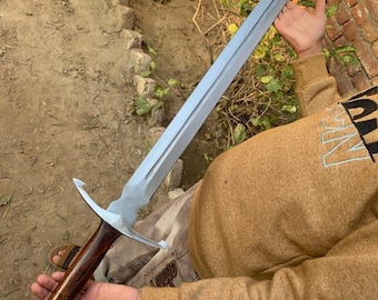 Handmade High Carbon Steel Sword: Rosewood Handle, Silver Accents