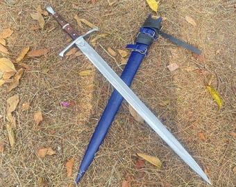 Handmade High Carbon Steel Sword: Rosewood Handle, Scabbard/Leather Cover