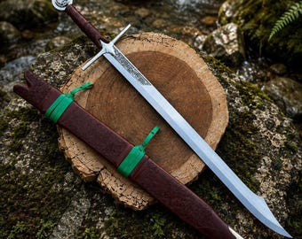 Handcrafted Falchion Sword, Rosewood Handle, Leather Grip, Decorative Scabbard, Collector Display