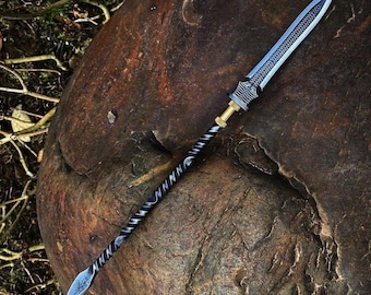 Hand Forged Hunting Spear: Rustic Steel Camping Spear with Leather Sheath
