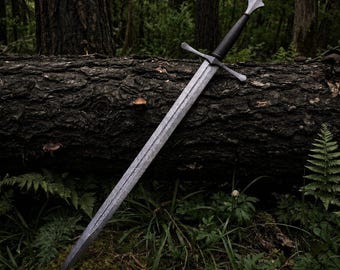 Unique Fantasy Cosplay Sword | Handmade Damascus Style Blade | Rosewood & Leather Wrapped Handle | Medieval Costume Prop | Collector Gift