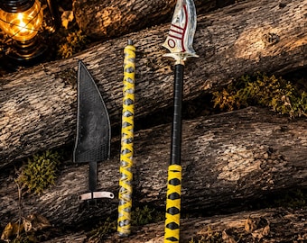Hand Forged Carbon Steel Spear | 65 Inch Medieval Collectible with Leather Sheath