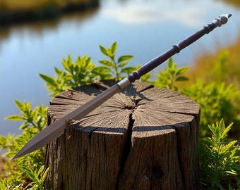 Handmade Viking Spear – High Carbon Steel Blade with Rosewood Handle & Silver Accents (35")