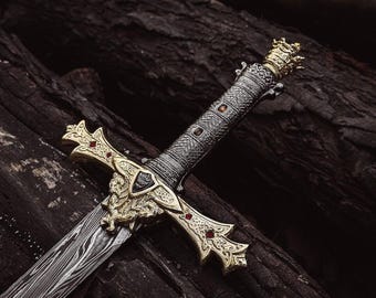 Handmade Damascus Steel Templar Sword: Medieval Knight Replica