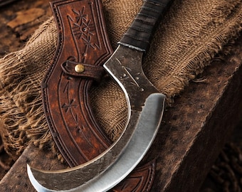 Handmade Carbon Steel Karambit Knife – 14” Forged Blade with Leather Sheath – Viking Curved Knife