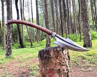 Hand-Forged High Carbon Steel Axe: Rosewood Handle, Bushcraft Camping