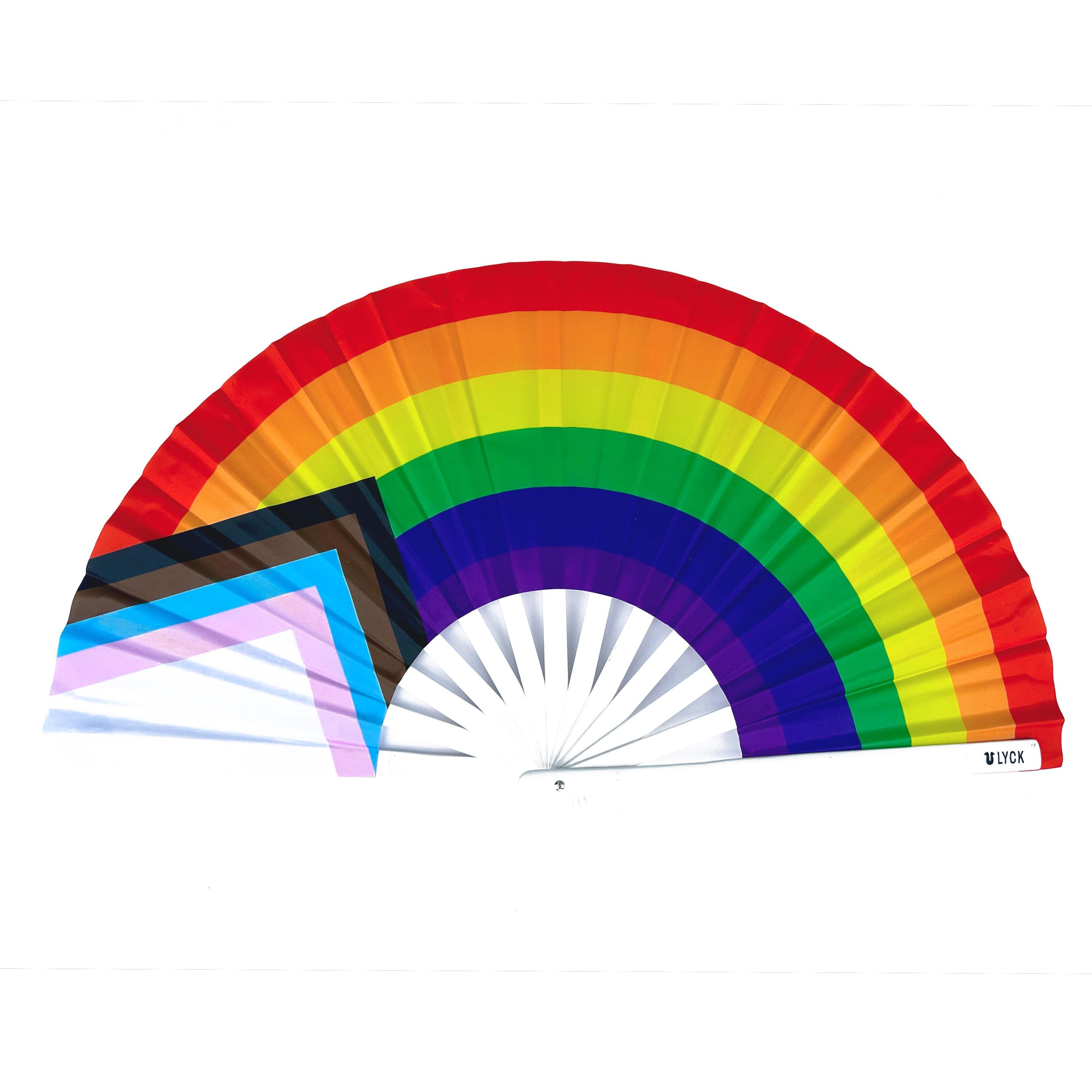 Large Rave Folding Hand Fan - Rainbow Pride Progress Flag