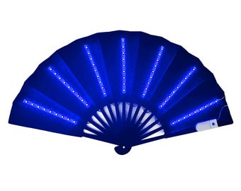 LED Glowing Rave Folding Hand Fan - Blue